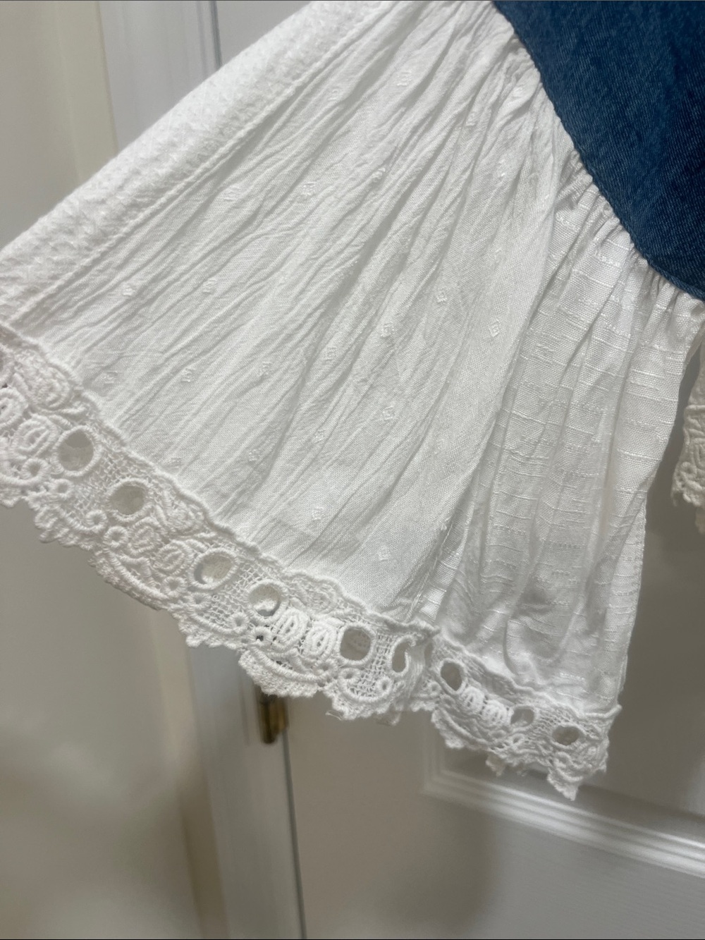 Whitley Croft Denim & Lace Open Jacket - Blue and White - Picture 3 of 4
